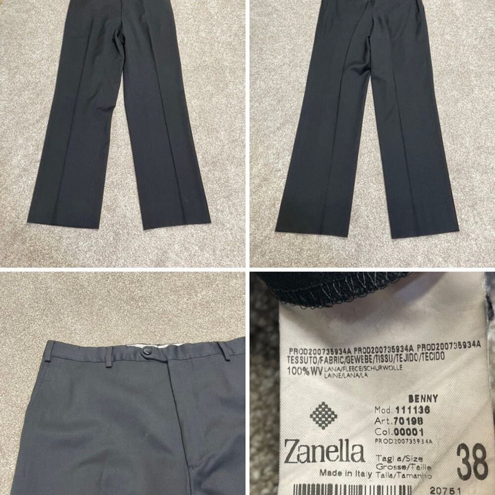 Zanella Italian Mens Dress Trousers 34 Wool black Pleated Formal Business Pants